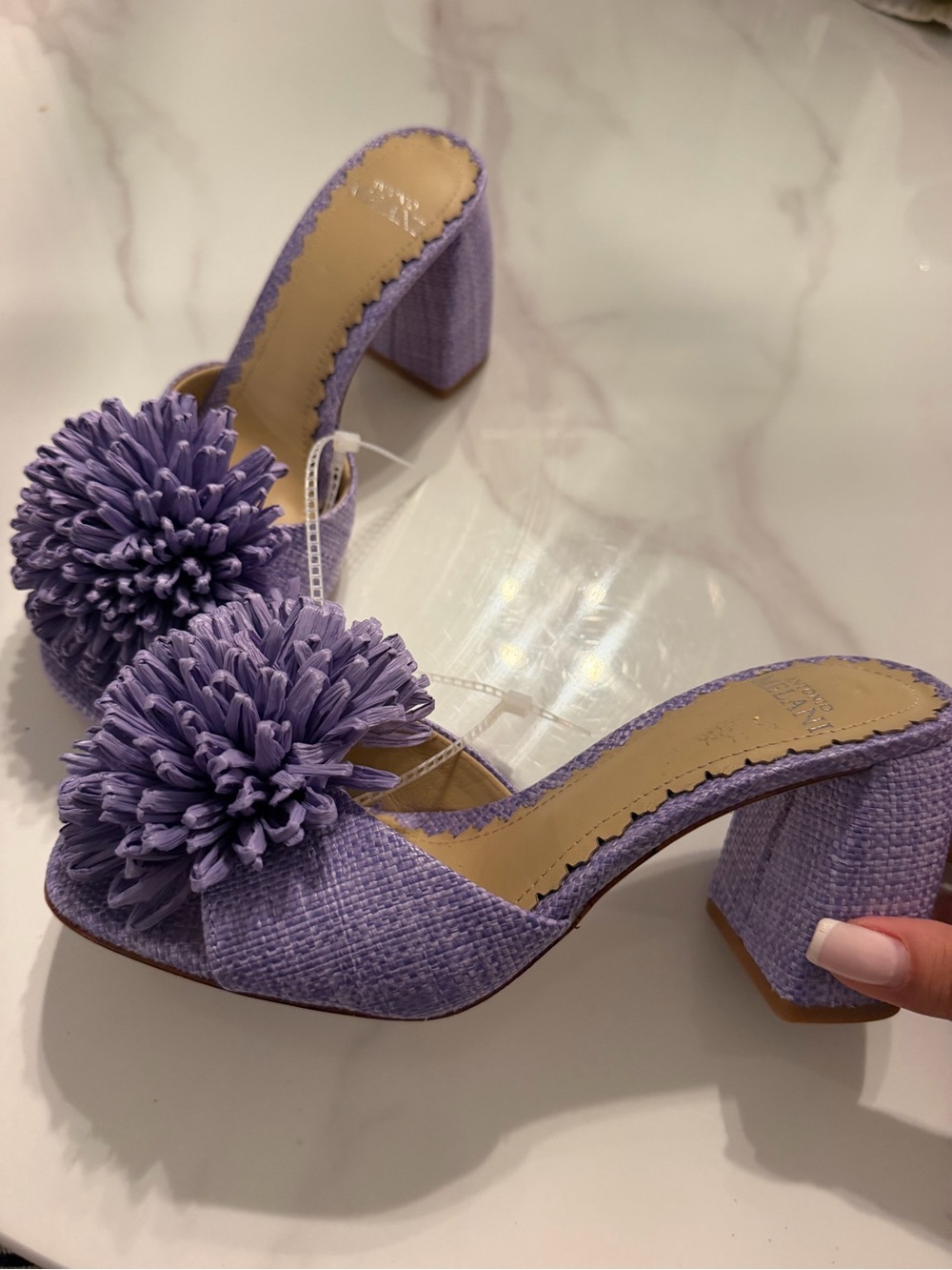 ANTONIO MELANI Lilac Pom-Pom Block Heel Mules - Picture 4 of 7